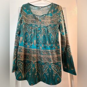 Printed long sleeve tunic V Neck Blouse
